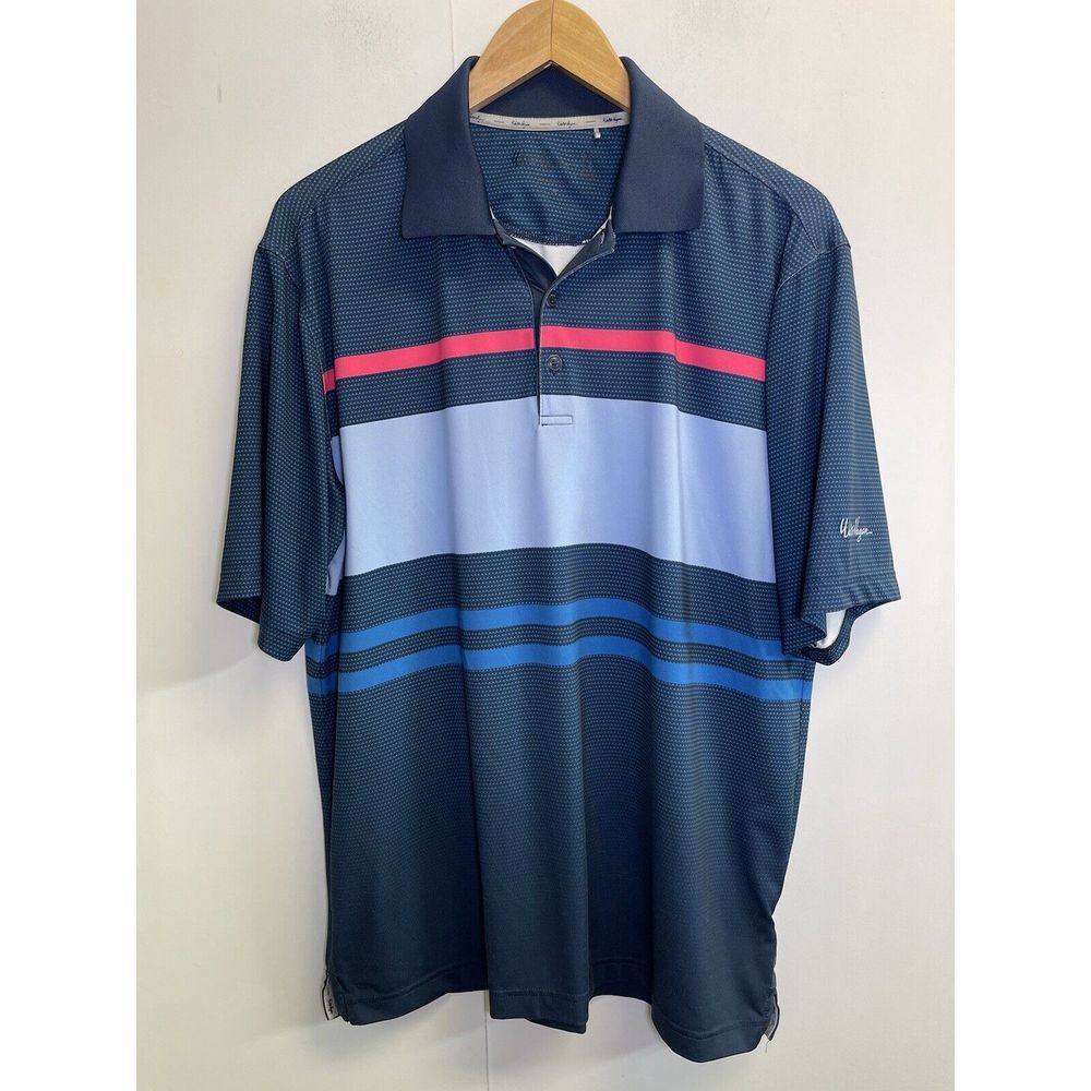 Walter Hagen 11 Majors Men's Striped Golf Polo Shirt Blue Size M Performance